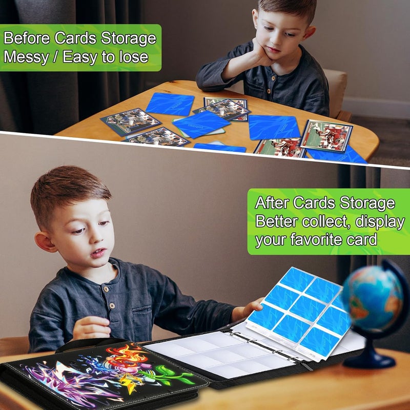 Minkeytal حافظة بطاقات، حافظة بطاقات تجارية بـ 9 جيوب مع 50 غلاف قابل للإزالة تناسب 900 بطاقة، تصميم إبداعي رائع لحافظة مجموعة بطاقات هدية للأولاد والبنات من عمر 4 إلى 16 (900 بطاقة بنفسجي) - Image 5